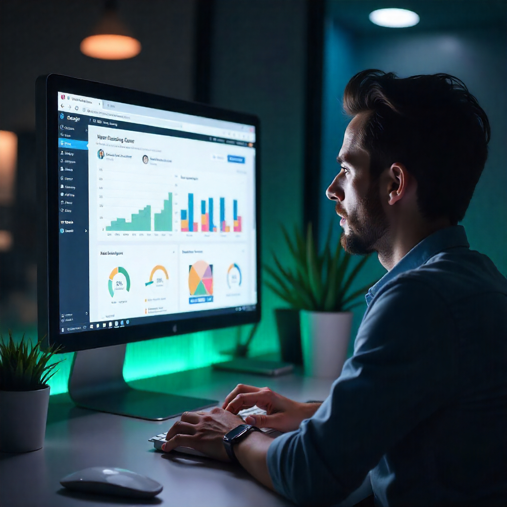 Marketer performing landing page optimization to lower CPC using performance metrics and digital tools on a dashboard.